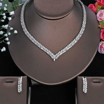 Flower Cubic Zirconia Bridal Wedding Jewelry Sets for Women Simple Design Necklace Earrings Bracelet Ring