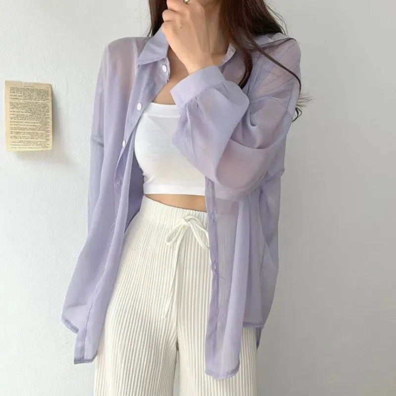 Women Sheer Thin Chic Summer Korean Style Clothes