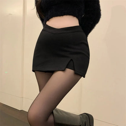 Black Split Mini Skirts. Korean Fashion.