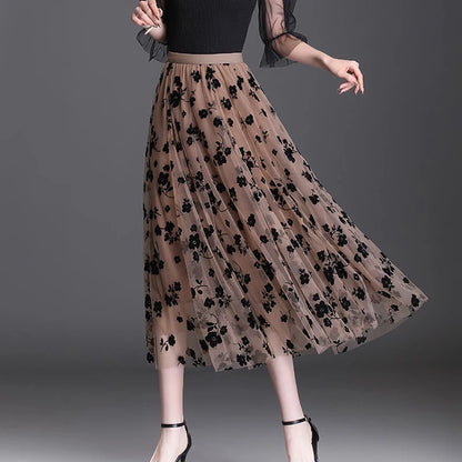 Korean Fashion Summer Hook Floral Loose Midi Skirt