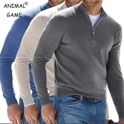 Autumn Men's Sweatwear Warm Pullover Solid Color Half Zipper Casual Sweater Slim V-neck Long Sleeve Men's Sweatshirts Winter Top