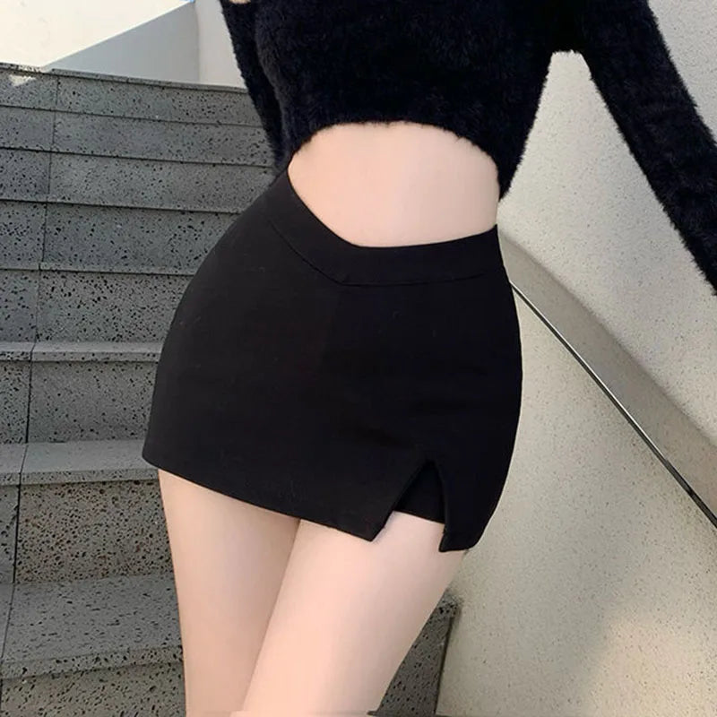 Black Split Mini Skirts. Korean Fashion.