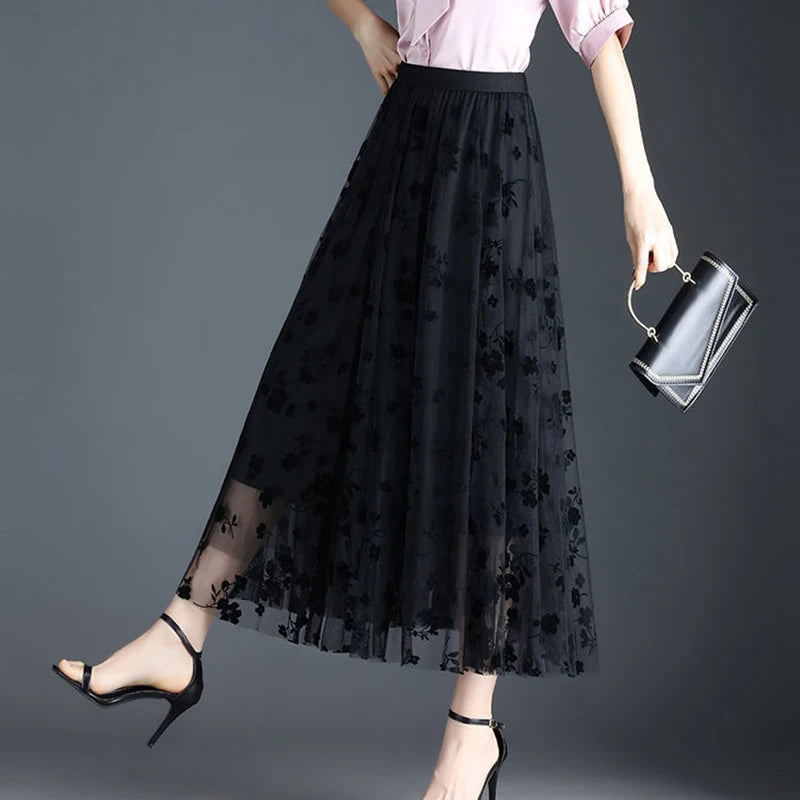 Korean Fashion Summer Hook Floral Loose Midi Skirt