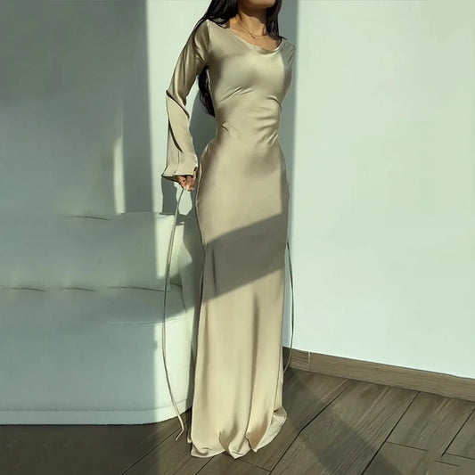 Long satin round Neck Dress