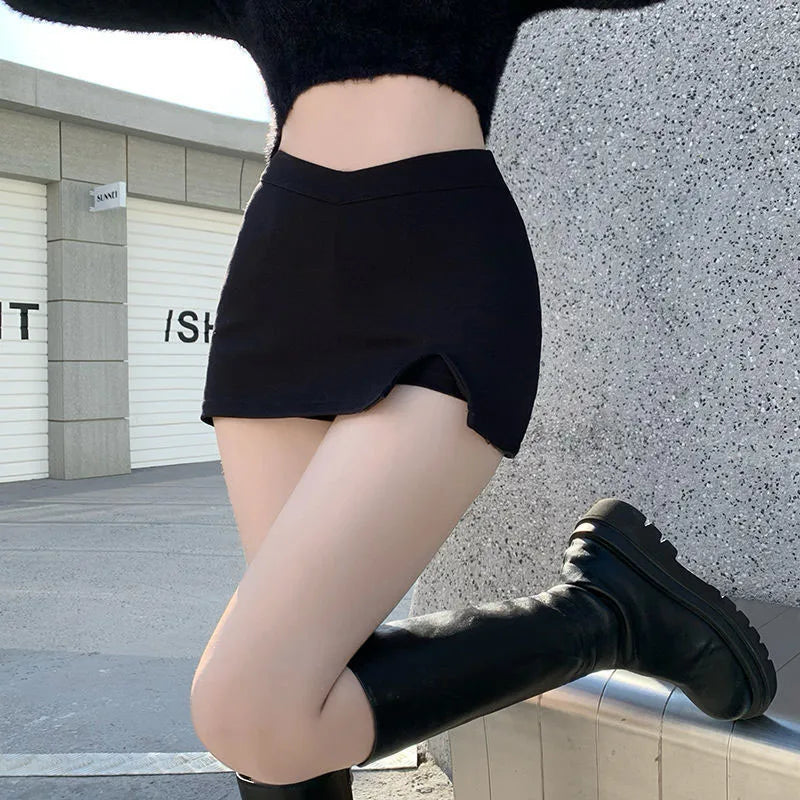 Black Split Mini Skirts. Korean Fashion.