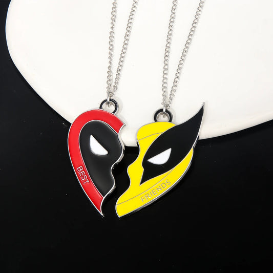 Deadpool and Wolverine Best Friends Necklace Set Split Heart Matching Pendant Necklace for Women Men Cosplay Jewelry Gift